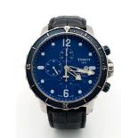 A Tissot Seastar Automatic Chronograph Gents Watch. Black leather strap. Stainless steel case -