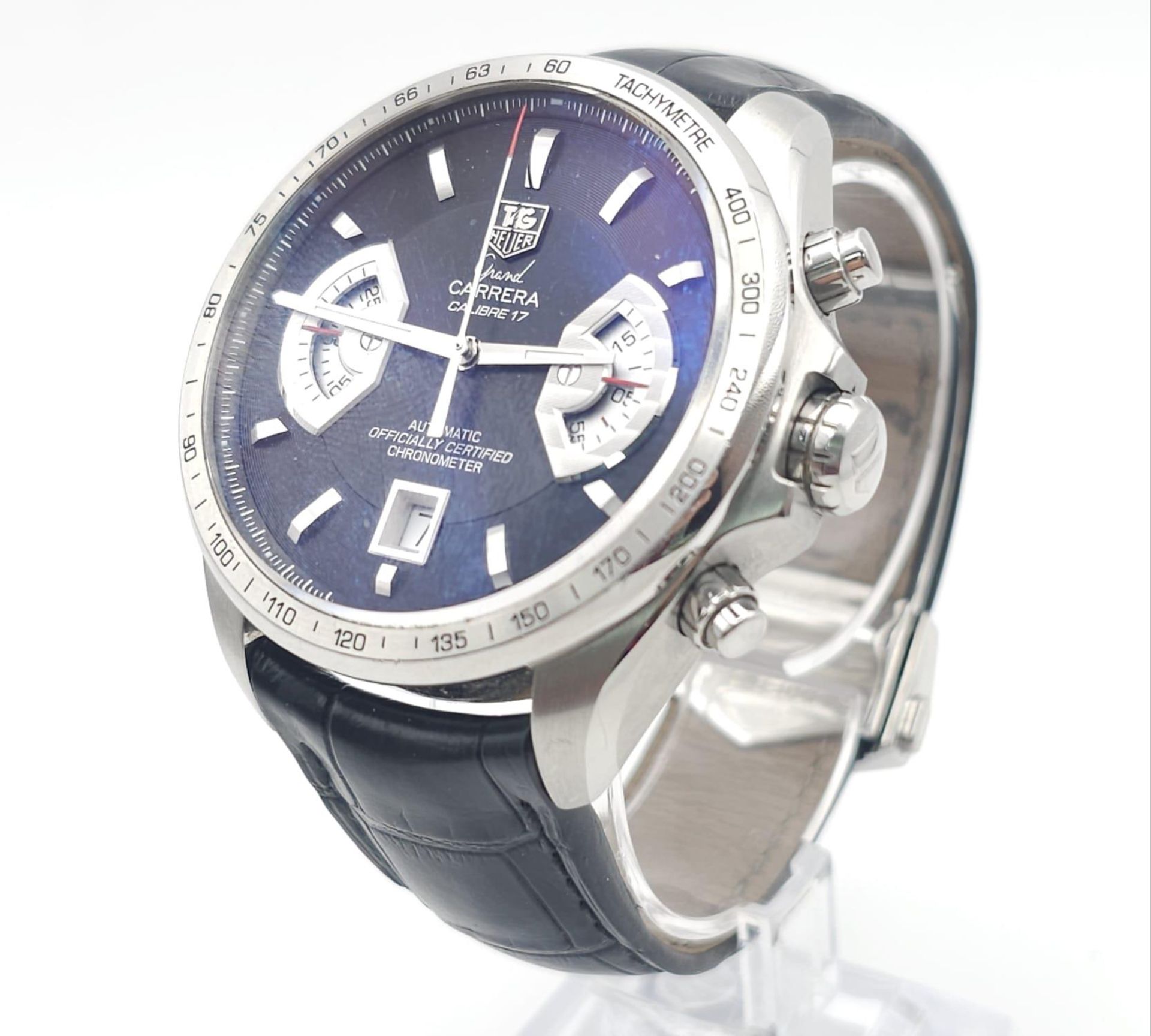 A TAG HEUER "GRAND CARRERA" AUTOMATIC CHRONOMETER WITH SKELETON BACK AND ON THE ORIGINAL TAG LEATHER - Image 2 of 10