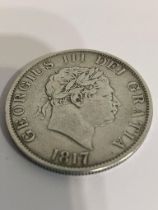 SILVER GEORGE III HALF CROWN 1817 in very/extra fine condition. High grade coin having extremely