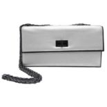 Chanel Silver Leather Flap Bag. Stunning quality throughout, this bag features a slip chain