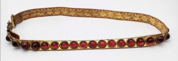 A Vintage Theatrical Red Stone Cabochon Belt. 61cm length