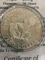Genuine United States SILVER DOLLAR Celebrating the first Moon landing, and also honouring President