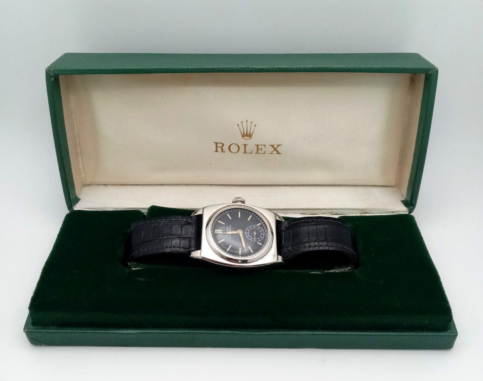 A VINTAGE ROLEX OYSTER RARE MANUAL WIND (ALSO KNOWN AS THE ROLEX "VICEROY") ON A BLACK LEARHER STRAP - Bild 8 aus 9
