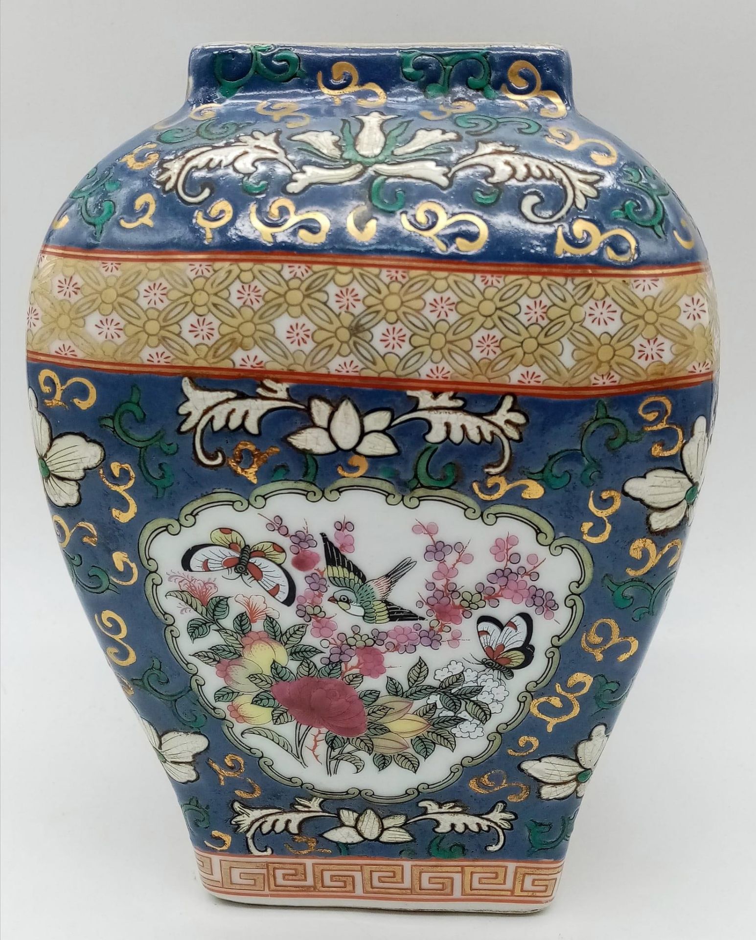 Unusual Chinese Canton Famille Rose Antique Vase. Decorated in vibrant enamel colours, depicting - Image 3 of 6