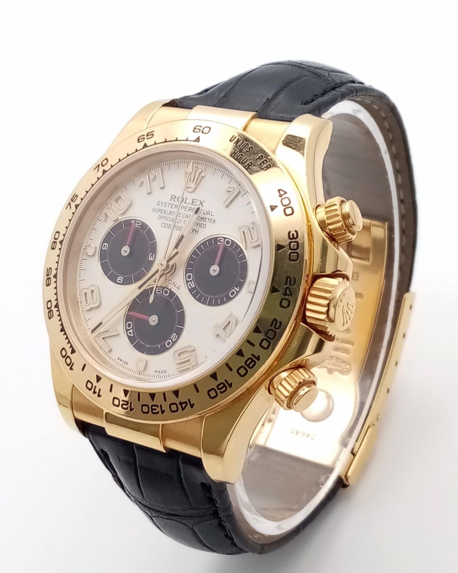 A Rolex Daytona Chronograph Panda 18K Gold Gents Watch. Black leather strap with Rolex gold clasp. - Bild 2 aus 10