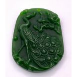 A Chinese Green Jade Decorative Peacock Pendant. 5cm