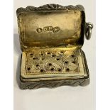 Antique SILVER VINAIGRETTE Having foliate and scroll decoration to lid with gilded interior