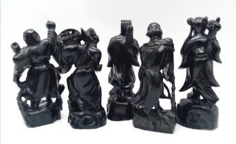 A Collection of Black Jade Chinese Figurines. Five fabulous statues in total, measuring 15cm tall. A