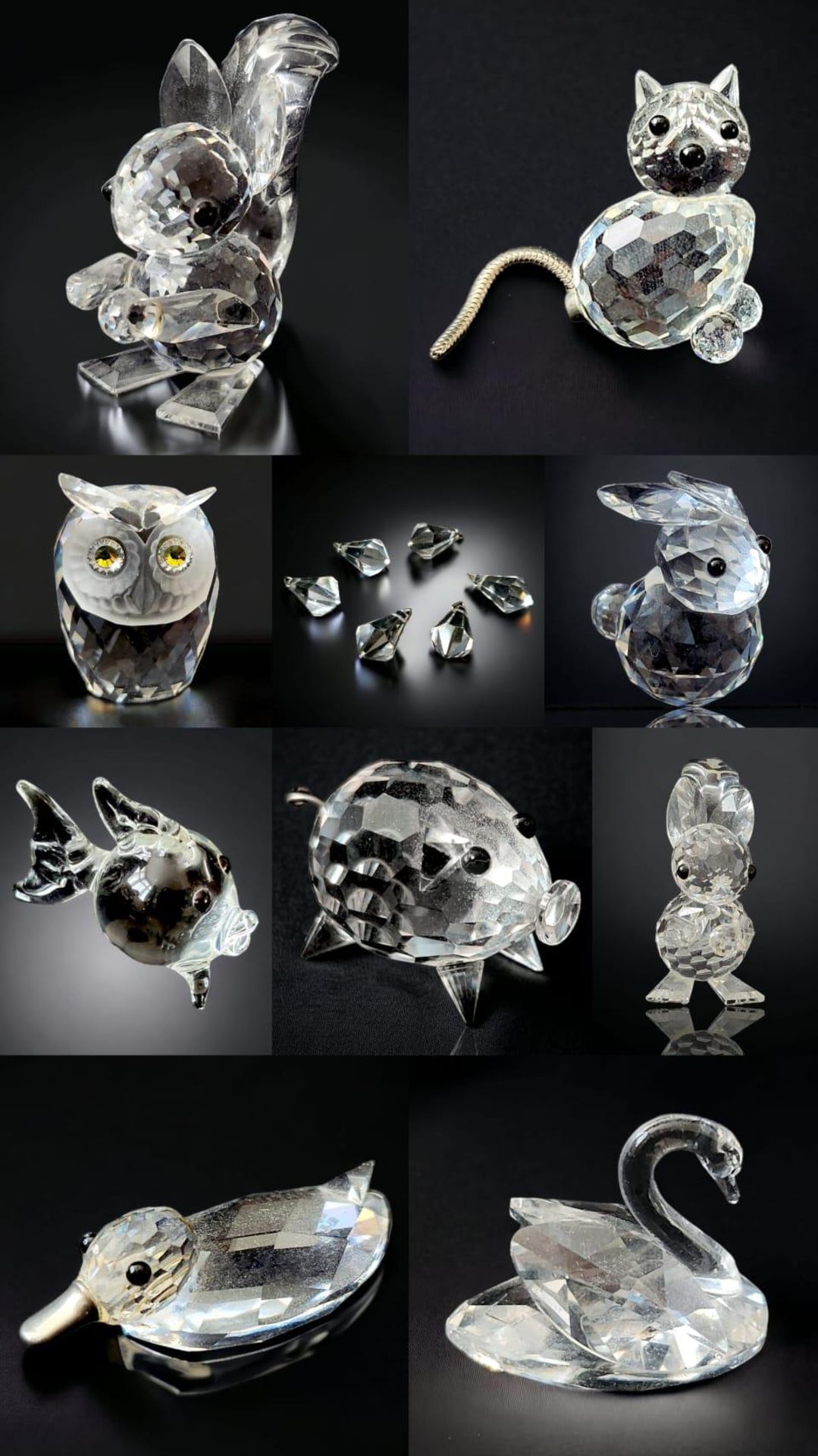 nine Swarovski Miniature Crystal Figurines Including - Duck, Cat and Rabbit. All with their original