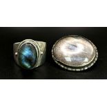 A sterling silver Agate solitaire ring (AF) come with a silver Agate brooch. Total weight 13G.