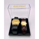 An Unworn, Boxed Set, Gents & Ladies Sekonda Gold Face Quartz Watches. 36 & 26mm Cases Sizes