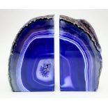 A natural wonder, a cardinal purple coloured pair of banded agate bookends, Height: 10 cm, total