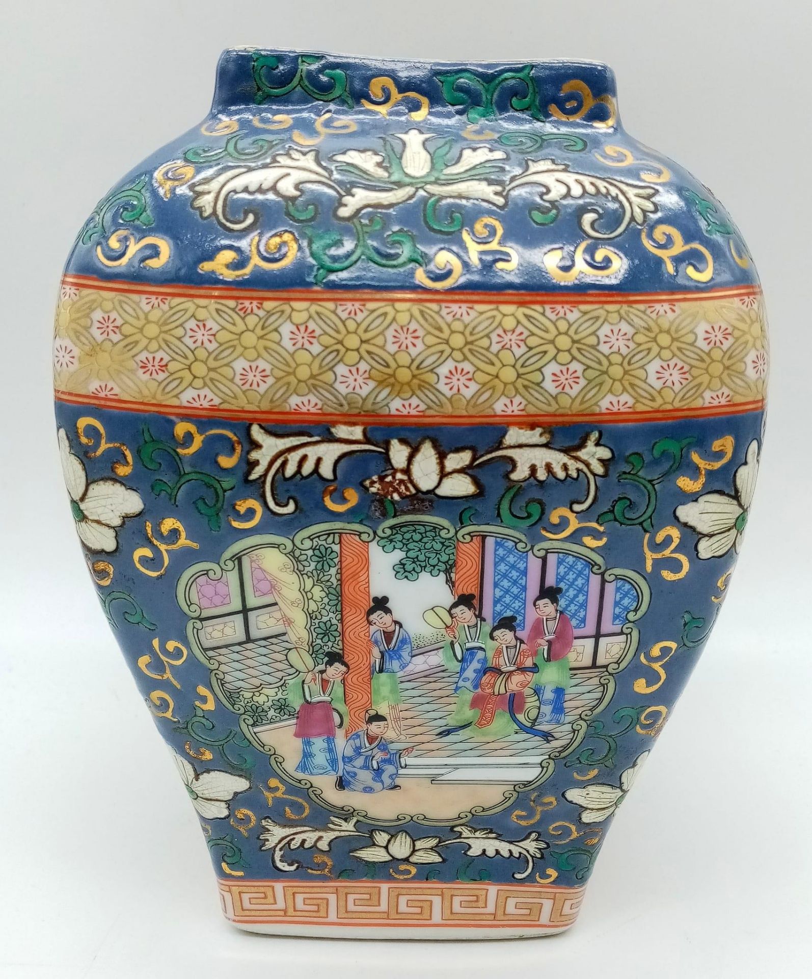 Unusual Chinese Canton Famille Rose Antique Vase. Decorated in vibrant enamel colours, depicting - Image 2 of 6