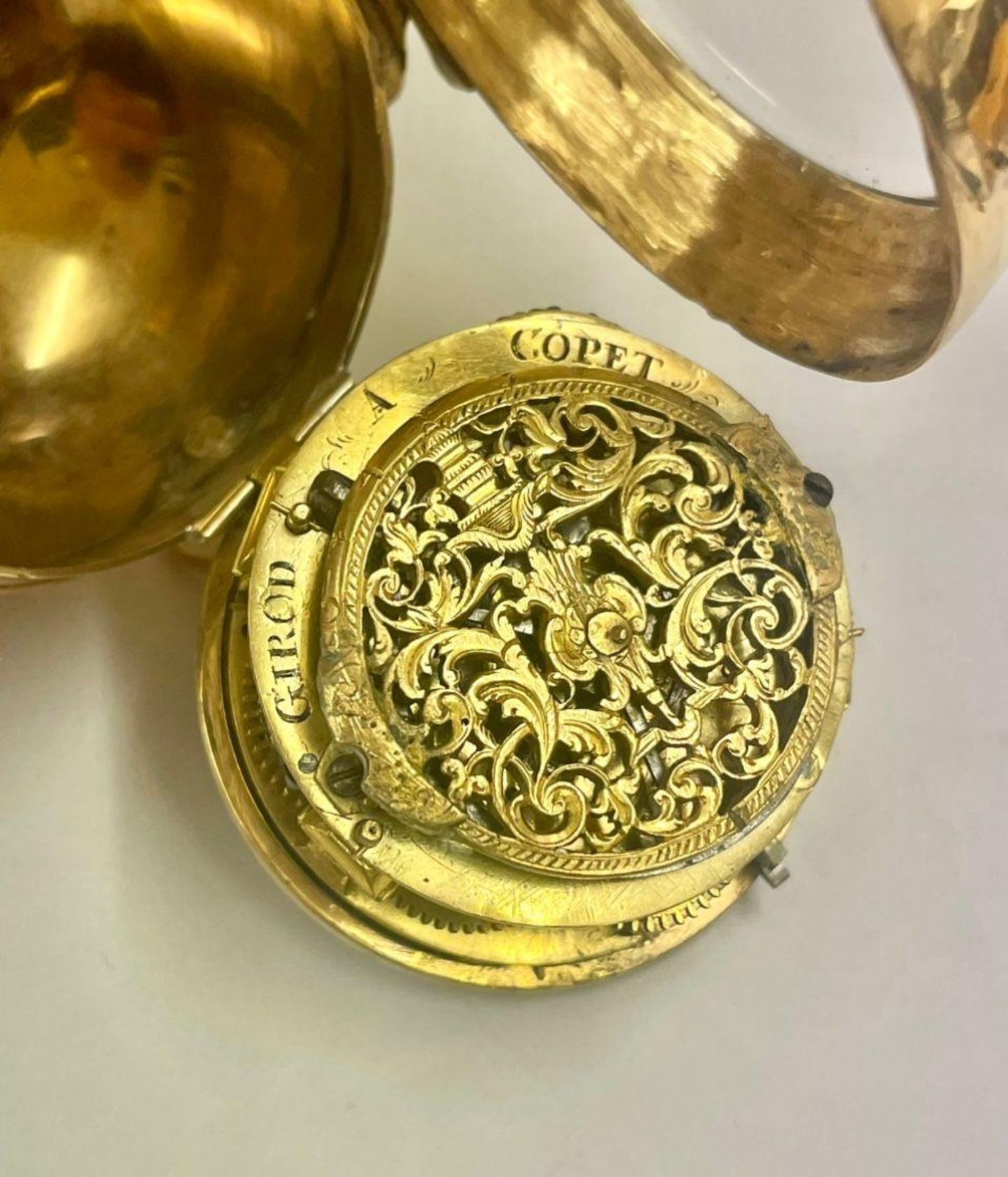 Rare 1600s Oignon single hand Pocket Watch, Girod Copet. French Gilt c1680, Ticks if touch the fly - Bild 14 aus 18