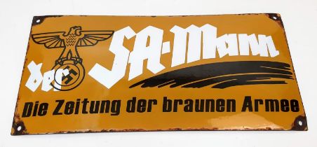 3rd Reich Enamel Sign “The S.A Man” “Newspaper of the brown army”.