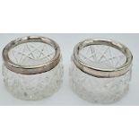 A PAIR Of ANTIQUE CUT GLASS INK WELLS WITH SOLID SILVER COLLARS HALLMARKED LONDON 1900. 151 34gms