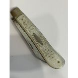 Antique SILVER BLADED FRUIT KNIFE With beautifully decorated mother of pearl handle. Having clear
