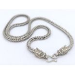 A vintage, Chinese silver, double headed Dragon, chain necklace. Length: 60 cm, weight: 56 g.