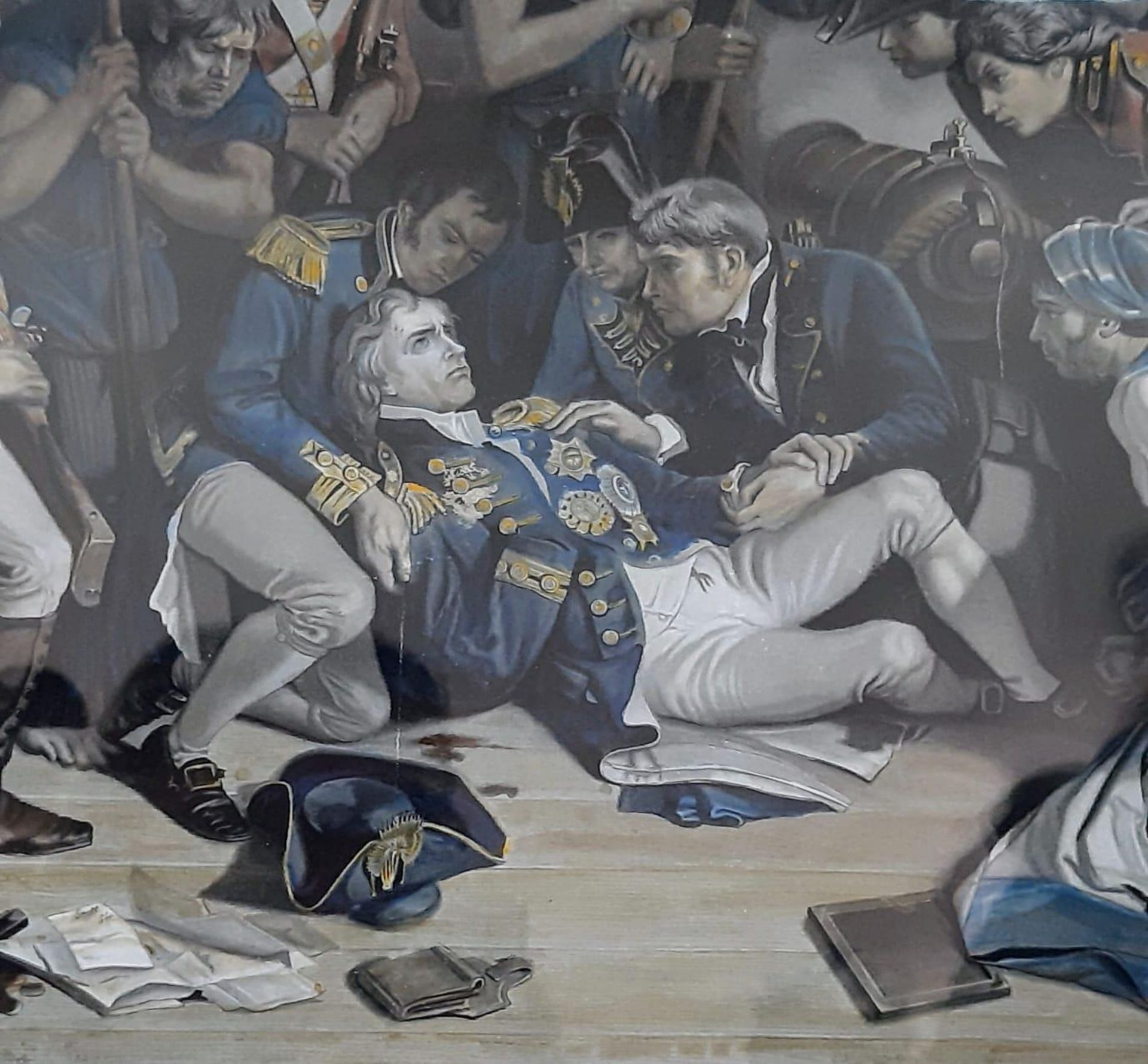 An Antique Framed and Glazed, Large Coloured Print of ‘The Death of Lord Nelson on the Victory - Image 2 of 4