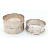 Parcel of two Sterling Silver Napkin Rings. Fully hallmarked and monogrammed. Total Weight: 43.73g