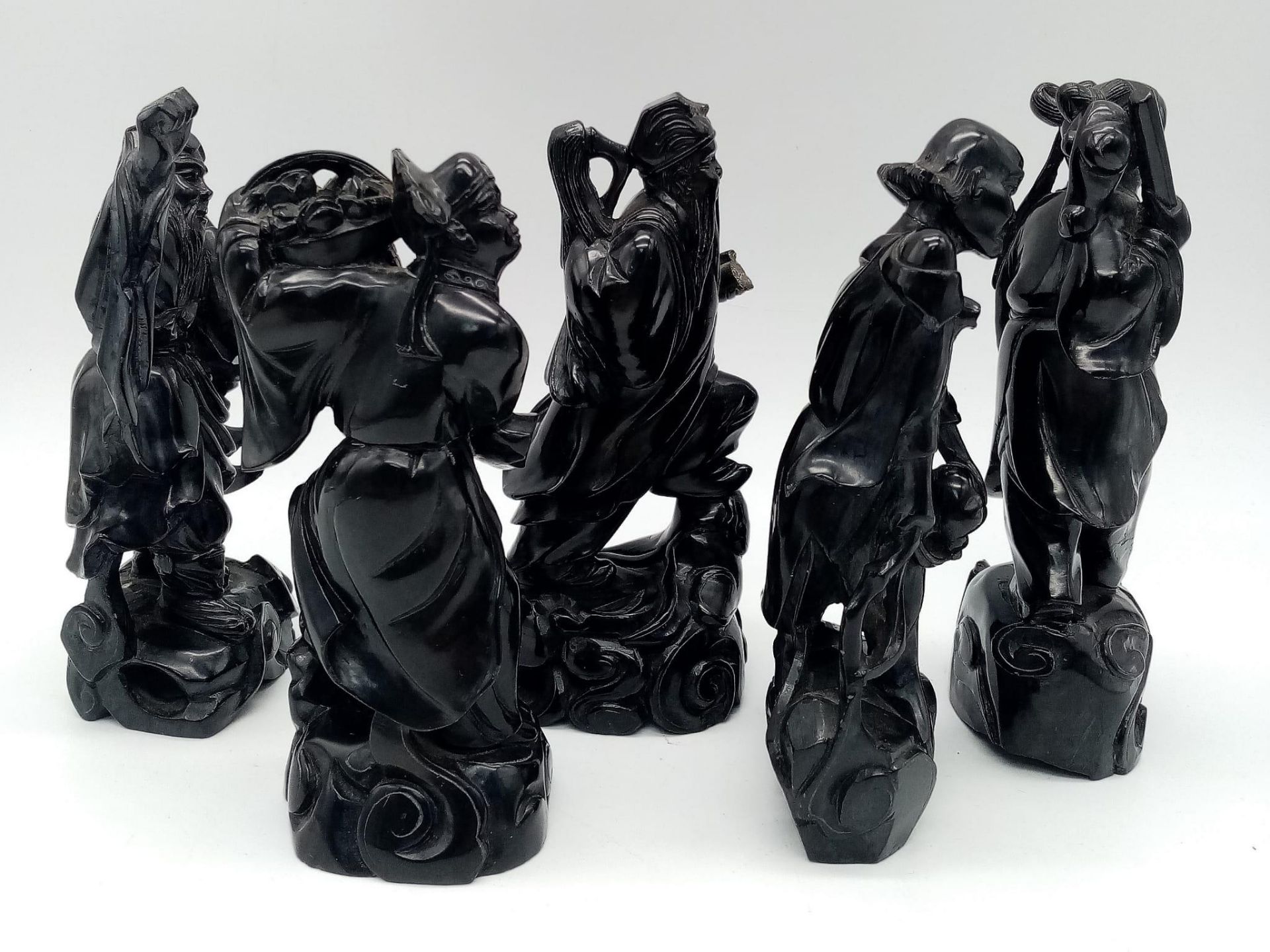 A Collection of Black Jade Chinese Figurines. Five fabulous statues in total, measuring 15cm tall. A - Image 3 of 4