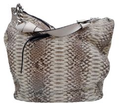 A Classic Jimmy Choo Snakeskin Leather Hobo Bag. With a unique double zip lock top and a twisted