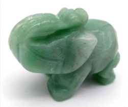 A Hand-Carved Green Aventurine Elephant Figurine. 5.5cm x 4cm.