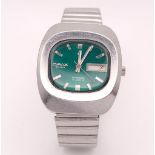 A Vintage Omax Swiss Automatic Gents Watch. Stainless steel bracelet and case - 37mm. Metallic green