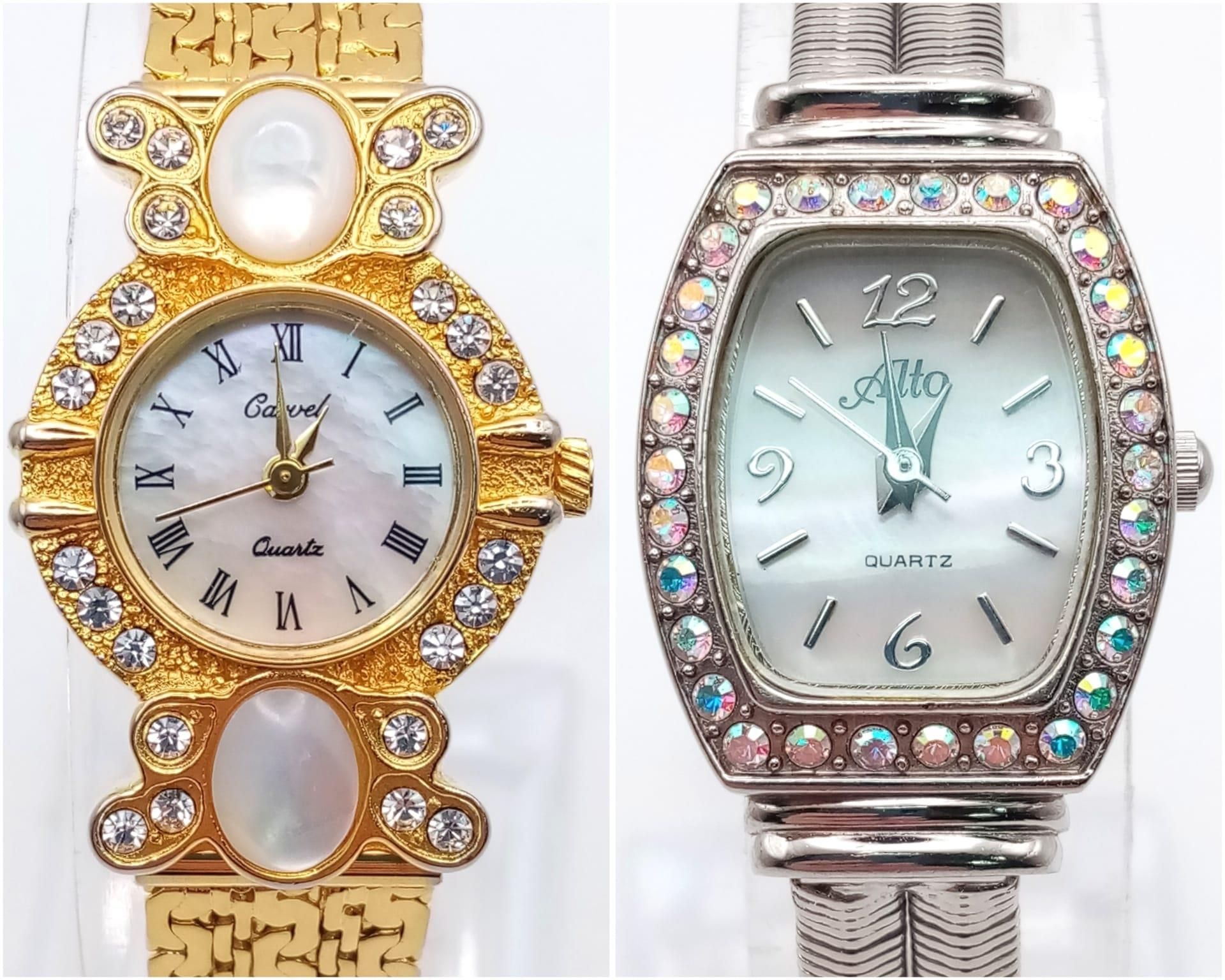 A Parcel of Two Ladies Stone Set Quartz Watches. 1) Stainless Steel Rhinestone Set Watch by Alto, - Image 3 of 5