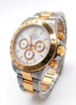 A Rolex Bi-Metal Daytona Gents Watch. 18K Gold and Stainless Steel Bracelet and Case - 40mm. White