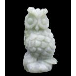 A Hand-Carved Green and White Jade Owl Figurine. 9cm tall. 262g weight.