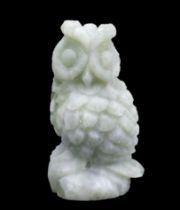 A Hand-Carved Green and White Jade Owl Figurine. 9cm tall. 262g weight.