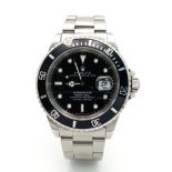 A Rolex Oyster Submariner Gents Watch. Stainless steel bracelet and case - 40cm. Black dial with