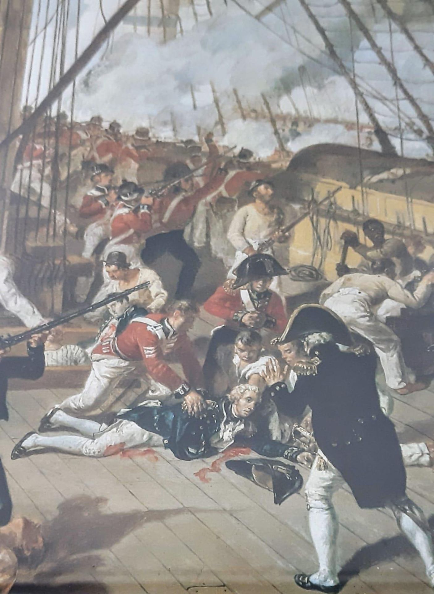 A Vintage Hardwood Framed and Glazed, Coloured Print of the ‘Death of Lord Nelson at Trafalgar’ - Image 2 of 3