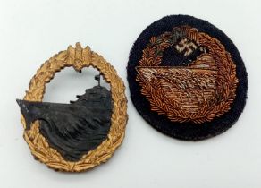 WW2 German Kriegsmarine Destroyer Badge with bullion variant.