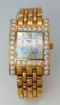 A Chopard 'Your Hour' 18K Yellow Gold and Diamond Ladies Tank Watch. 18K gold bracelet and case - 24