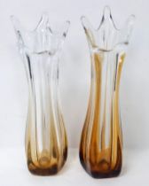 A pair of vintage large finger vases. With a lovely butterscotch colour fading to to clear from