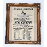A Vintage or Older Gilt Framed and Glazed Poster of Lord Nelson’s Fleet at the Battle of