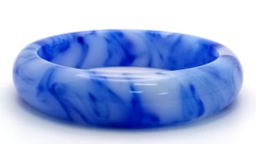 A Blue and White Sky Chinese Jade Bangle. 6cm inner diameter. 15mm width.