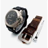 A Panerai Luminor Marina Automatic Gents Watch. Black rubber strap. Titanium case - 44mm. Black dial
