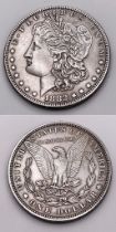 An 1882 USA Morgan Silver Dollar Coin.
