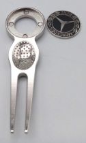 A Mercedes Benz Branded Golf Putting Green Divot Repair Tool with Removable Ball Marker. 8cm. As