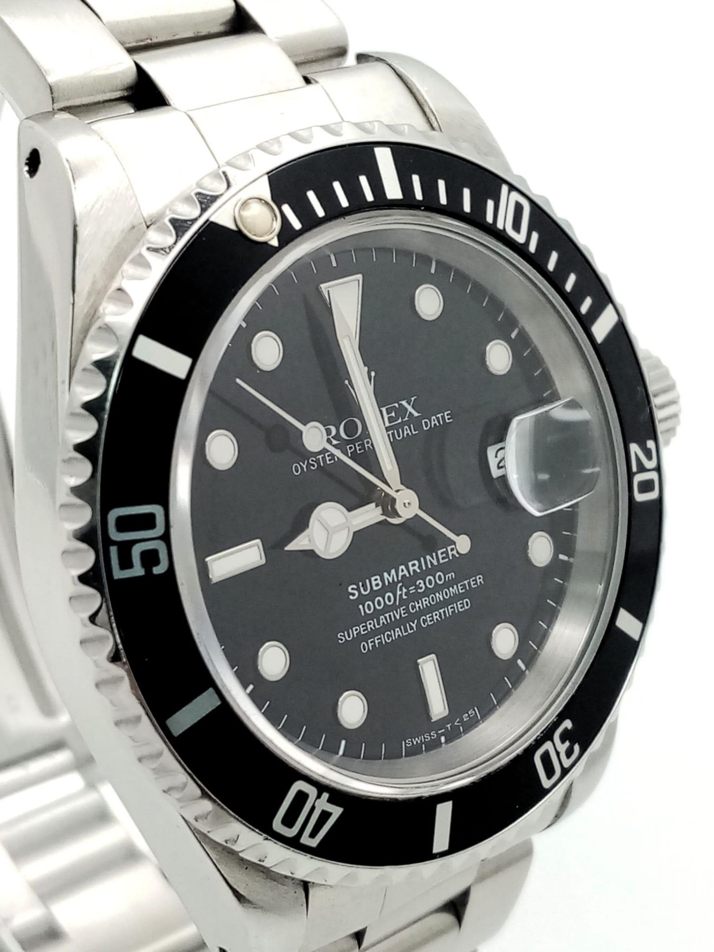 A Rolex Oyster Submariner Gents Watch. Stainless steel bracelet and case - 40cm. Black dial with - Image 3 of 7