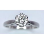 18K WHITE GOLD 0.5CT DIAMOND SOLITAIRE RING (ROUND BRILIANT CUT, APPROX H VS), WEIGHT 3G SIZE N1/2