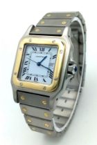 A Santos de Cartier Bi-Metal Watch. Gold and stainless steel bracelet and case - 29mm
