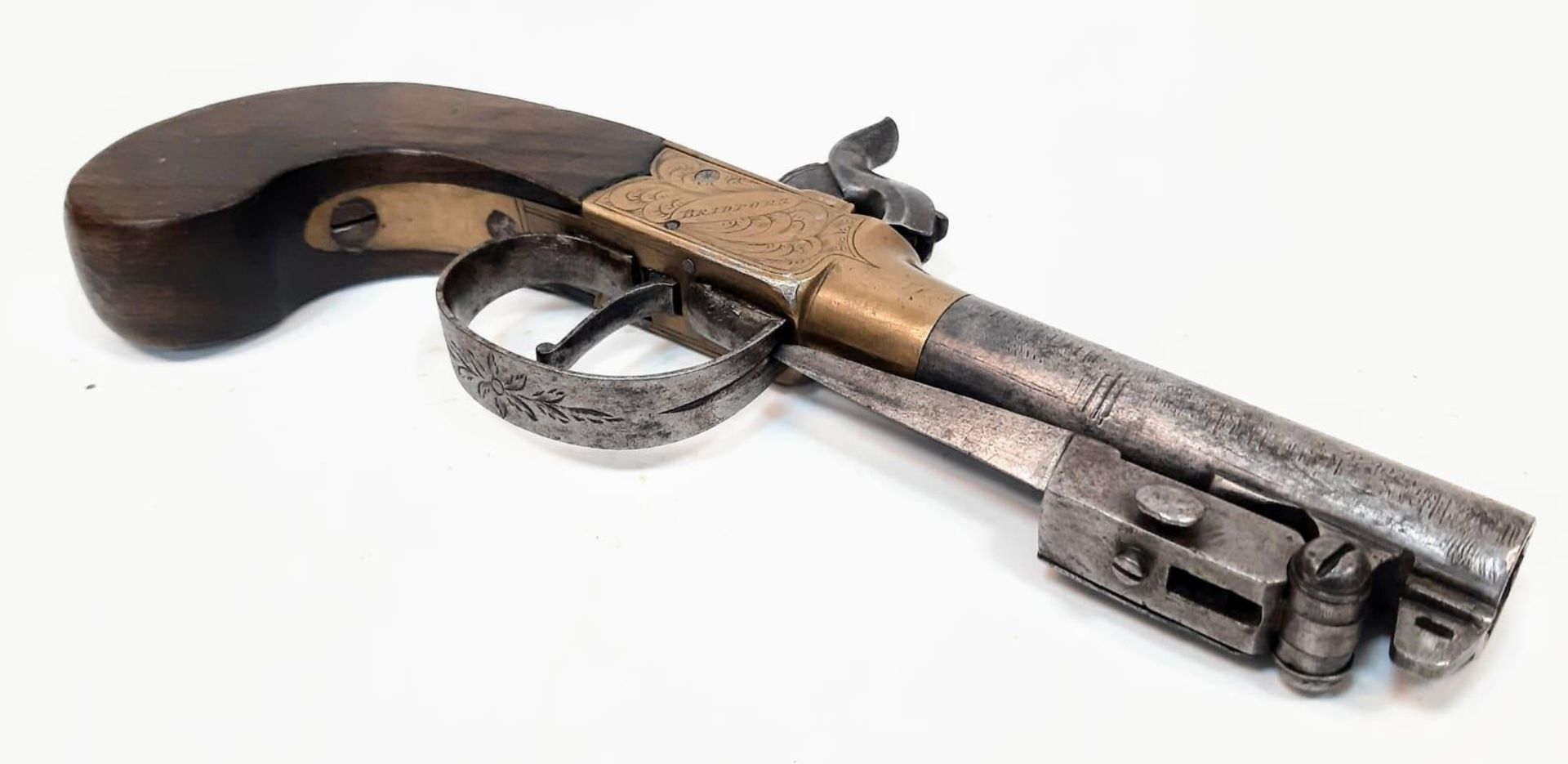 A Rare Mid 19th Century 54 Bore Boxlock Percussion Pistol with Quick-Release Bayonet! Makers mark of - Image 3 of 11