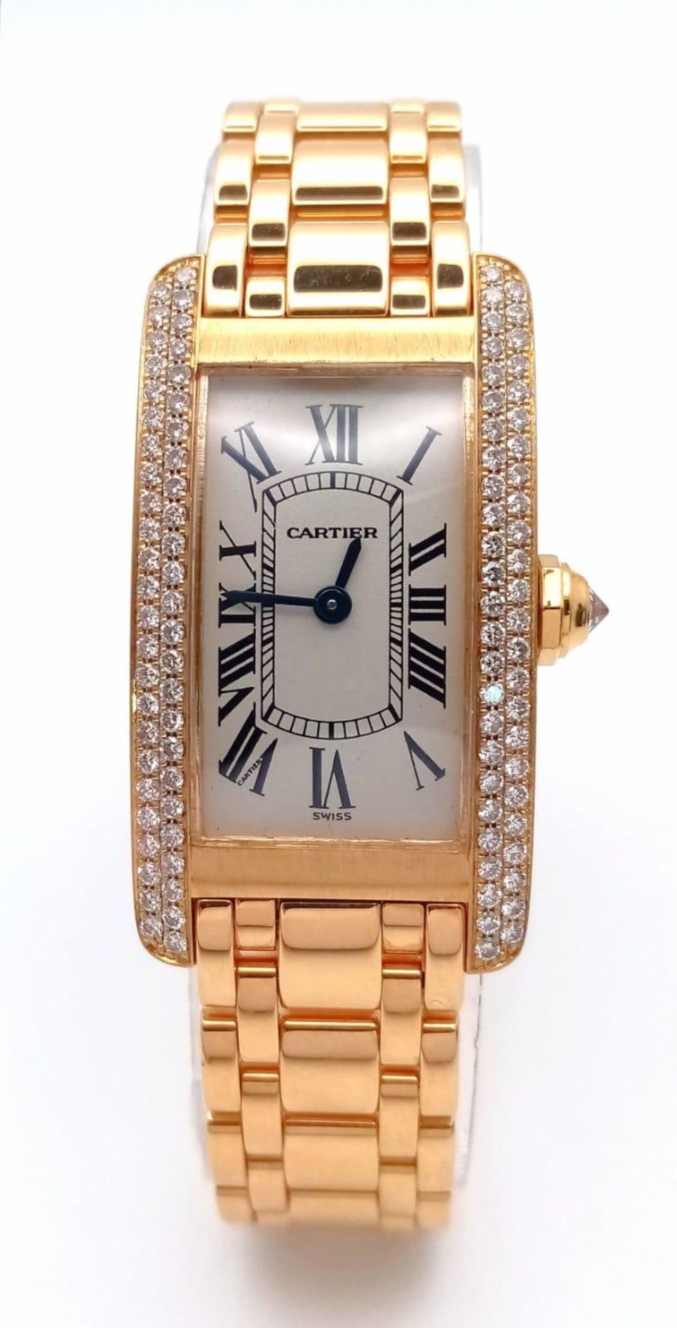 An 18K Gold and Diamond Cartier Tank Americaine Ladies Watch. 18K gold bracelet and case - 19mm - Image 2 of 8