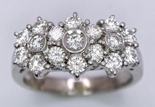 18K WHITE GOLD, FANCY TRIPLE DIAMOND CLUSTER RING. 0.80CTW, weighs 5.9G. SIZE: N REF: RPM 7002