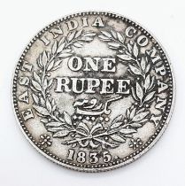 An 1835 Silver William IIII One Rupee Coin.