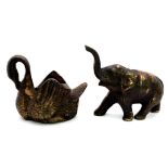 Two Small Vintage Brass Animal Figures. An Elephant and Swan - Both with wonderful patinas. Elephant